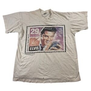 Vtg 90s Mens XL Distressed FOL Elvis Presley‎ Postage Stamp T-Shirt USA